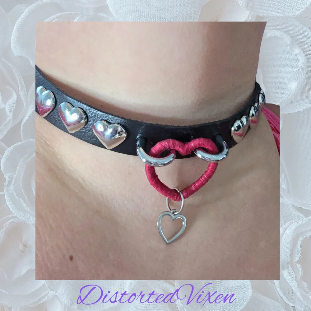 Gothic Heart Choker Necklace, Black Faux Leather Valentine Choker, Alternative